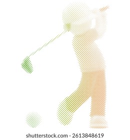 A male golf athlete is composed of dot gradient vectors with cartoon style.