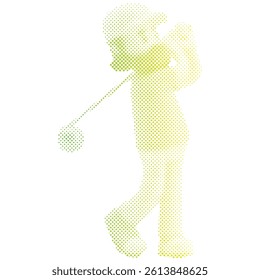 A male golf athlete is composed of dot gradient vectors with cartoon style.