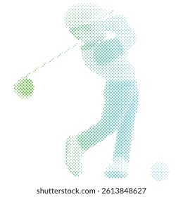 A male golf athlete is composed of dot gradient vectors with cartoon style.