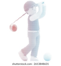 A male golf athlete is composed of dot gradient vectors with cartoon style.