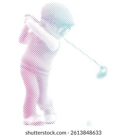 A male golf athlete is composed of dot gradient vectors with cartoon style.