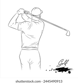 Golfista masculino compitiendo en la Ilustración vectorial de bocetos del campo