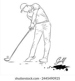 Male golfer competing on the course sketch vector illustration