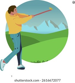 Male golfer makes a shot. Vector illustration.