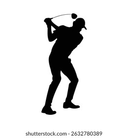 Male golfer silhouette swinging club during play