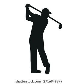 Male golfer swing action vector, sports silhouette