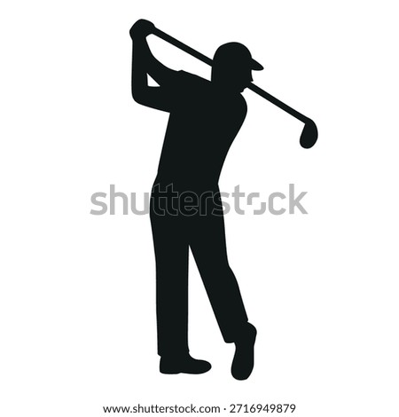Male golfer swing action vector, sports silhouette