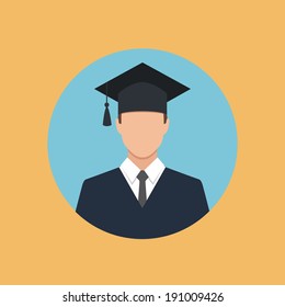 male graduate in gown and graduation cap icon. colorful flat style vector illustration