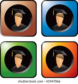 male graduate on multicolored web buttons