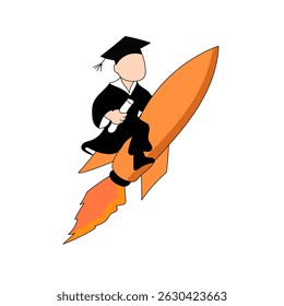 Male graduate riding rocket celebrating graduation, design for graduation