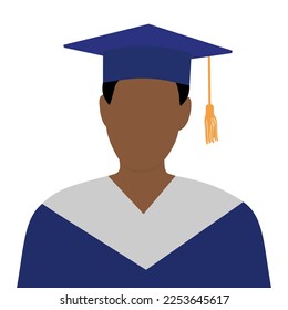 Male graduate student  in gown and graduation cap.  Vector illustration