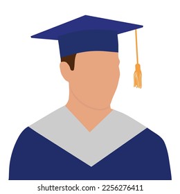 Male graduate student  in gown and graduation cap.  Vector illustration