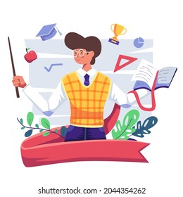 Male graduated with a Mathematics major Compete to win the World Mathematics program, win trophies and awards, become a math teacher at a famous educational institution. Cartoon vector illustration