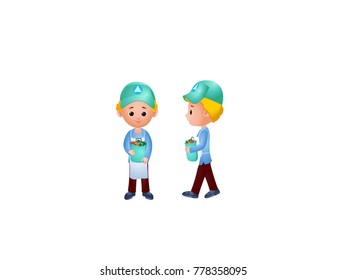 Male Grocer with Groceries - Cartoon Vector Image