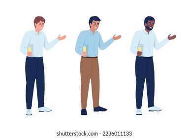 Male guest giving wedding day toast semi flat color vector character set. Editable figures. Full body people on white. Simple cartoon style illustration pack for web graphic design and animation