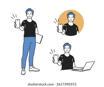 Male Guide Character – Versatile Profession Set. A man guiding in various outfits. Great for business, service, and app tutorials. Perfect for web, promo, and educational content.