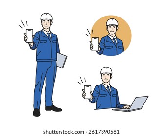 Male Guide Character – Versatile Profession Set. A man guiding in various outfits. Great for business, service, and app tutorials. Perfect for web, promo, and educational content.