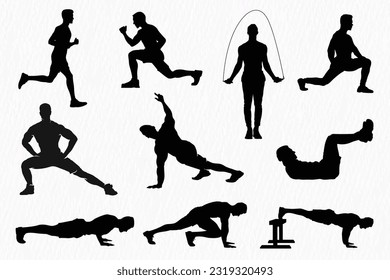 Male Gym Fitness freehand workout Silhouette set