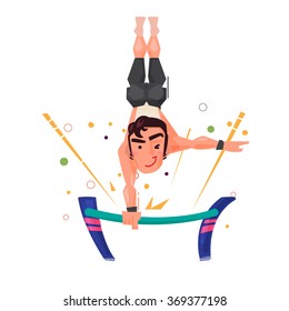 Male gymnast performing on the gymnastic bars.character design - vector illustration