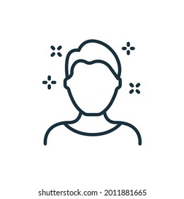 Male Hair Line Icon. Man with Shine Hairstyle Linear Pictogram. Natural Coiffure Icon. Editable Stroke. Isolated Vector Illustration.