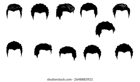 Male Hair Style Icons in Silhouette View for Barbershop, Fashion, and Character Design