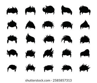 Male Haircuts, Hairstyles Vector Set. Hipster Men Style Big Collection on a Transparent Background