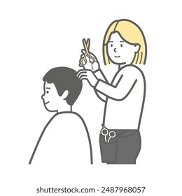 Male hairdresser counseling hair style