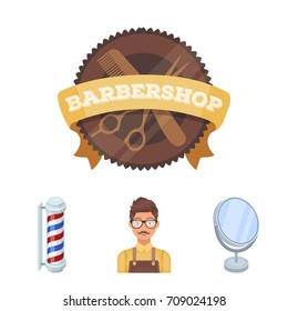 Male hairdresser, sign, mirror and other equipment for a hairdresser.Barbershop set collection icons in cartoon style vector symbol stock illustration web.
