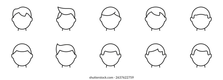 Male Hairstyles Outline Icon Set. Diverse Men Haircuts Symbol Collection. Barber Shop, Grooming, And Style. Editable Stroke. Isolated Vector Illustration.