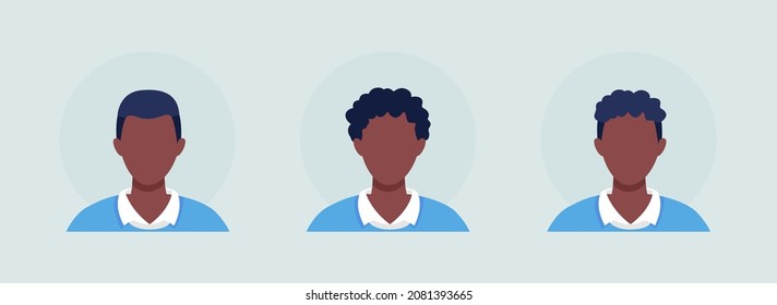 Male hairstyles semi flat color vector character avatar set. Man with different hair. Portrait from front view. Isolated modern cartoon style illustration for graphic design and animation pack