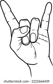 male hand in the classic rock and roll "goat" gesture with the index finger and little finger raised up