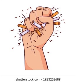 Male hand crushing cigarette, Concept Quitting smoking,World No Tobacco Day