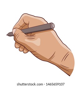 Male hand with felt tip pen on a white background. Vector illustration of a brush with a pen, an element for animation, advertising, posters and social networks. Symbol and sign of the writer