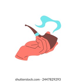 Male hand holding classic tobacco smoking pipe icon vector flat illustration. Human cartoon arm smoker nicotine pleasure gentleman delight retro culture elegance addiction lifestyle smoke relaxing