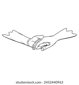 male hand holding female hand line art black and white