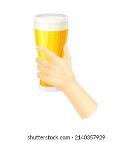 Male hand holding glass of beer vector illustration on white background