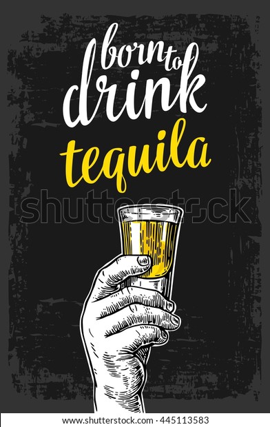 Male Hand Holding Glass Tequila Vintage People Food And Drink