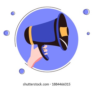 Male hand holding megaphone. Loudspeaker. Banner for business, marketing and advertising. Vector illustration. Advertising banner for social network or website poster - Powered by Shutterstock - Get 15% off with code: PIKWIZARD15