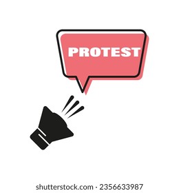 Male hand holding megaphone with protest speech bubble. Banner for business, marketing and advertising. Loudspeaker image. Vector illustration. EPS 10.