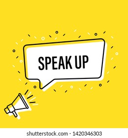 Male Hand Holding Megaphone With Speak Up Speech Bubble. Loudspeaker. Banner For Business, Marketing And Advertising. Vector Illustration.