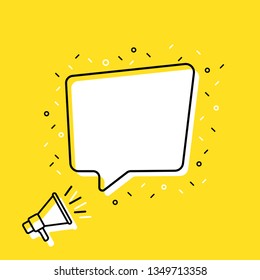 Male hand holding megaphone speech bubble. Loudspeaker. Banner for business, marketing and advertising. Vector illustration