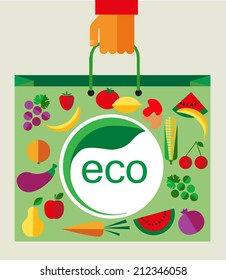 male hand holding shopping bag with fruits