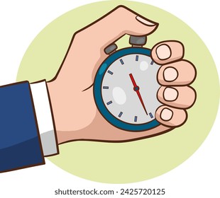 Male hand holding a stopwatch. Time management concept. Time control, planning.vector illustration.