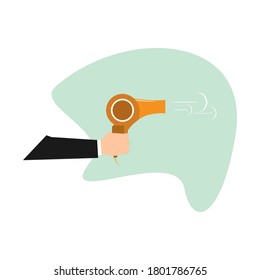 Male hand holds a hair dryer on a light background.