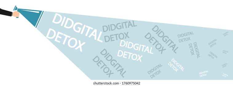 A male hand holds a megaphone showing digital detox. Demonstration without electronic devices.