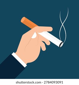 The male hand keeps the smoking cigarette