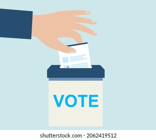 Male hand places the ballot a voting paper in the ballot box