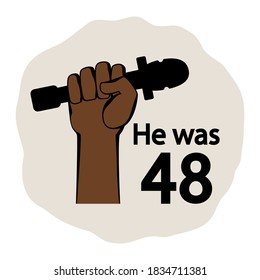 Male hand of a reporter with a microphone on white.
He was 48 vector concept isolated.