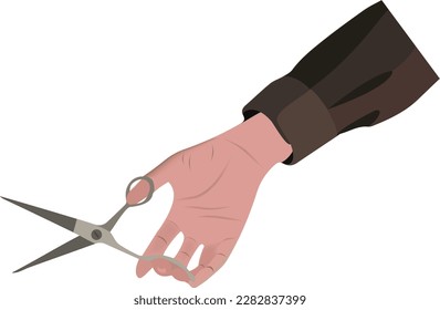 male hand with scissors tries to cut-
