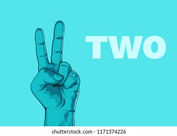 Male hand hand shows number two. Modern design. Vector illustration